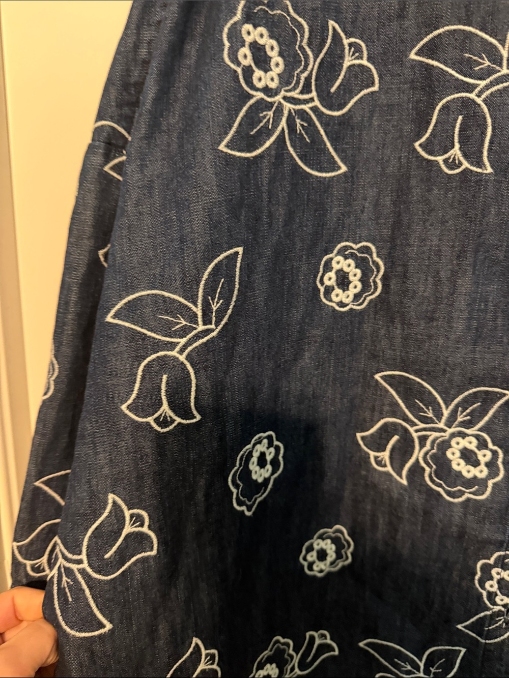 Maeve Anthropologie Blue 100% Cotton Oversized Floral Denim Button-Down Shirt - Picture 9 of 9
